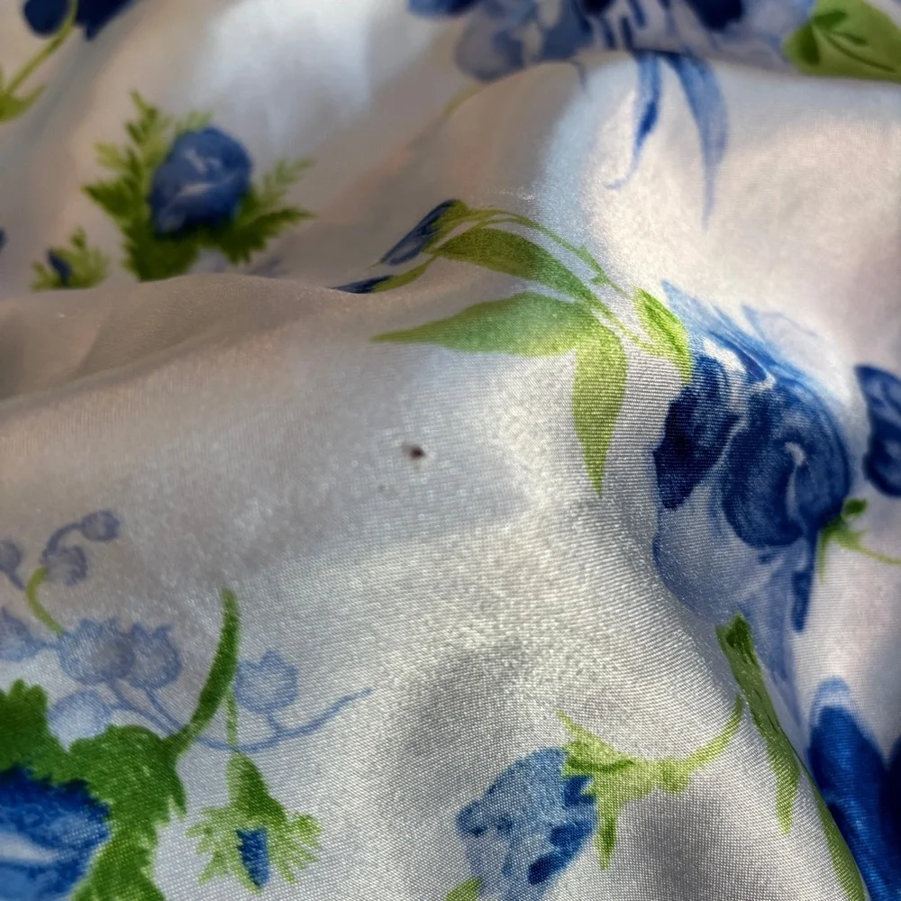 Vintage Pastel Blue Floral Satin Chemise - Picture 3 of 7